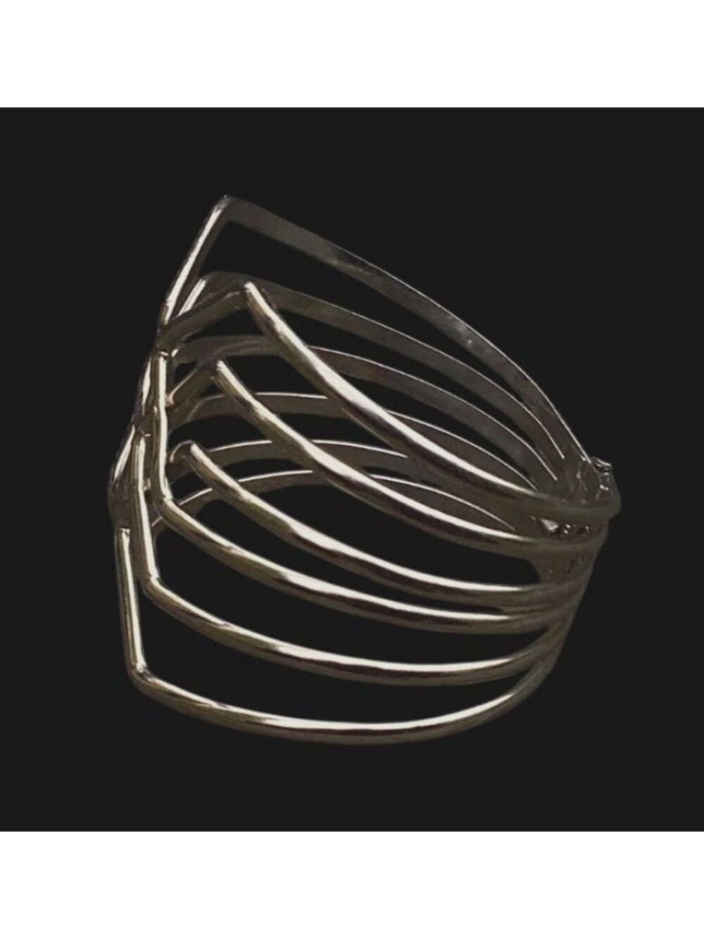 Vintage Gold Tone Geometric Openwork Hinged Clamper Bracelet - Picture 3 of 6